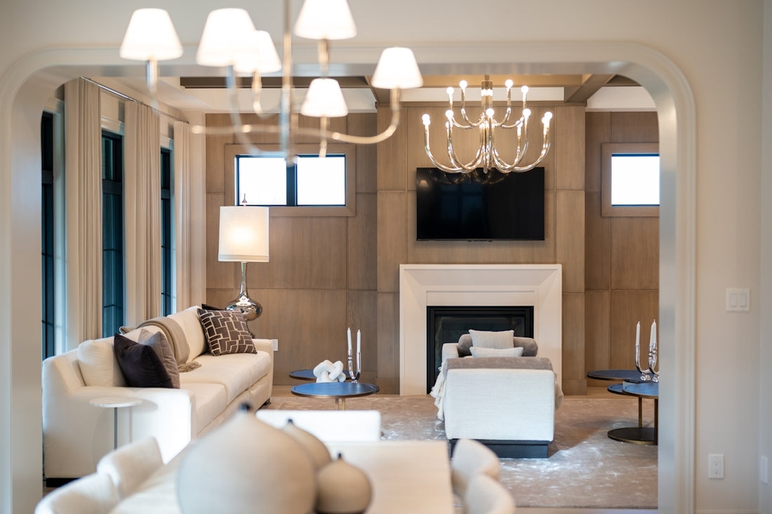 Elegant living room with fireplace and modern furniture